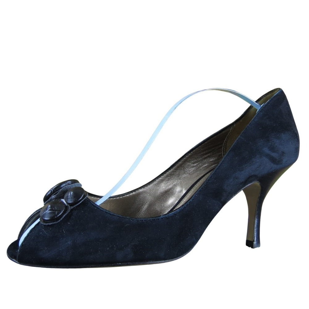 Massimo Dutti Women Peep Toe Black Suede Pump 40 Medium Used 2025